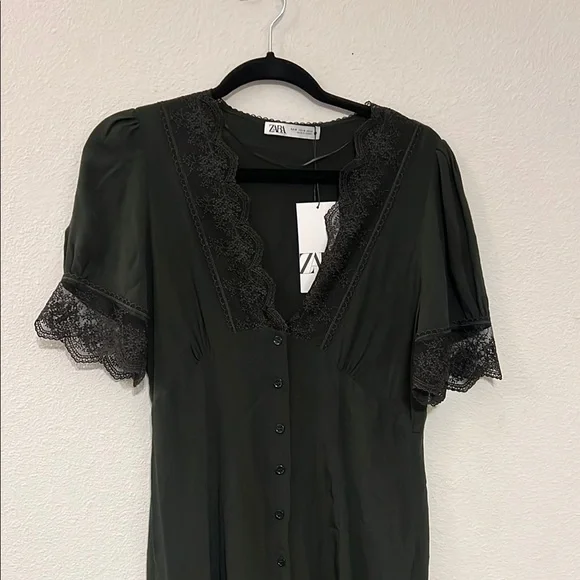 Zara Dark Green Lace Midi Dress - Picture 6 of 7